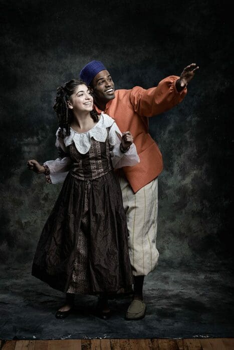 Sirena Abalian as Sara Crewe, Jared Dixon as Pasko,  From Fiddlehead Theatre Company's production of A Little Princess.